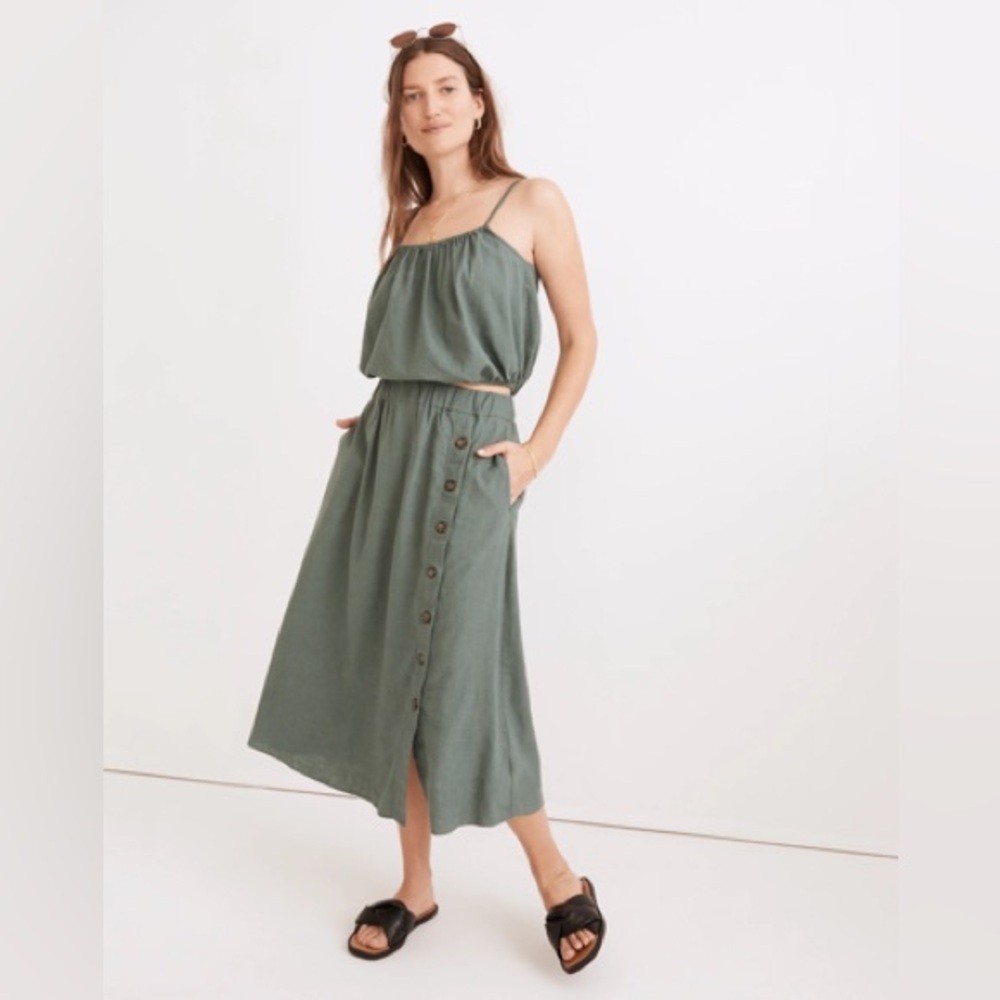 Madewell Linen Blend Side Button Midi Skirt in XS